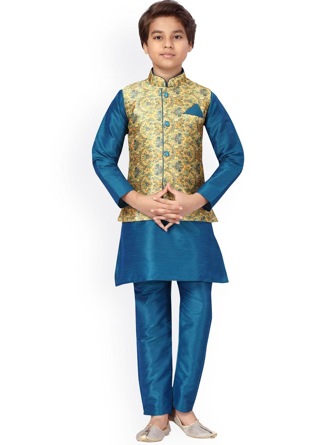 baesd boys pure silk straight kurta & trouser with nehru jacket