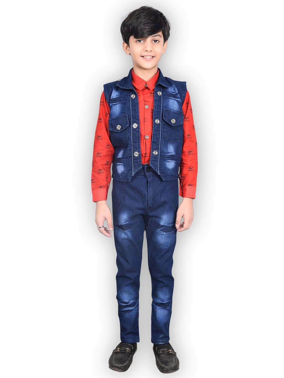 baesd boys red & blue printed shirt with trousers