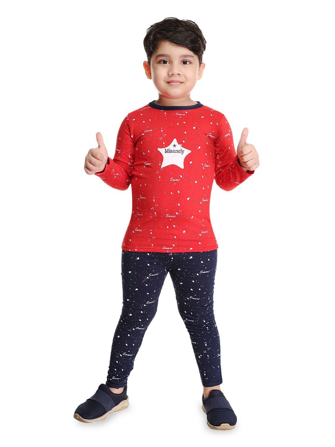 baesd boys red & blue printed t-shirt with trousers