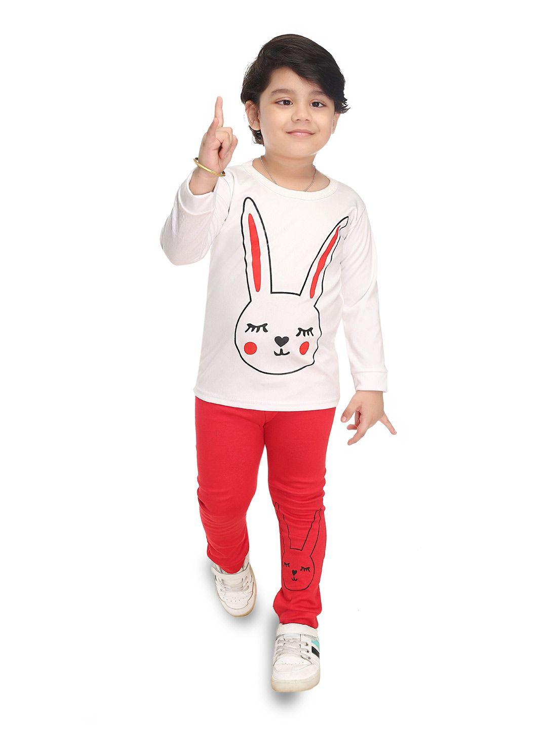 baesd boys red & white printed t-shirt with trousers