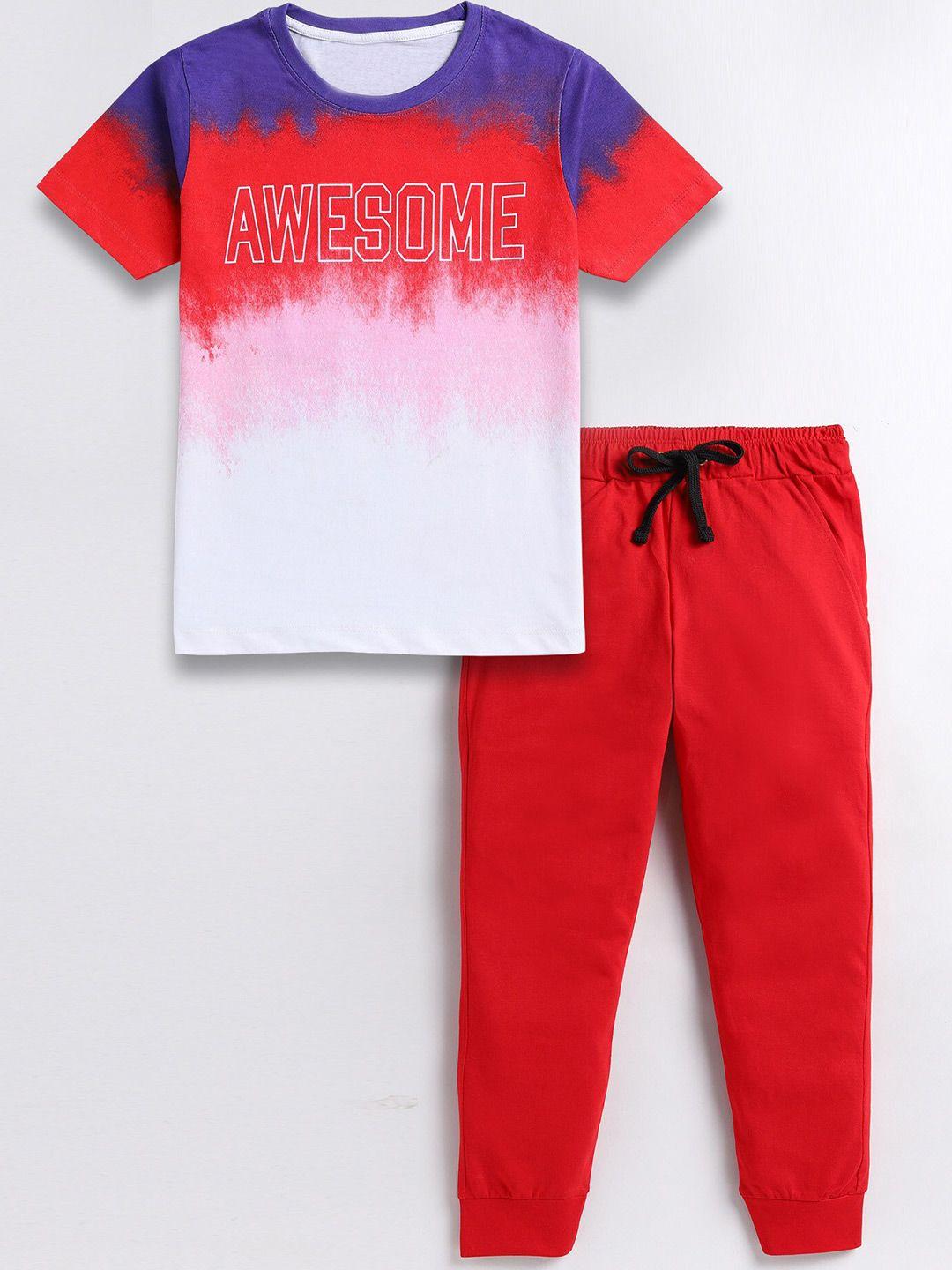 baesd boys red & white printed t-shirt with trousers