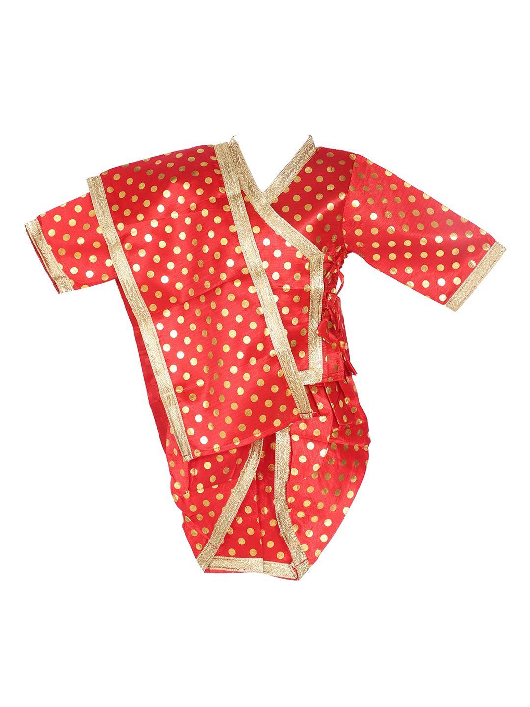baesd boys red printed angrakha pure cotton kurta with dhoti pants