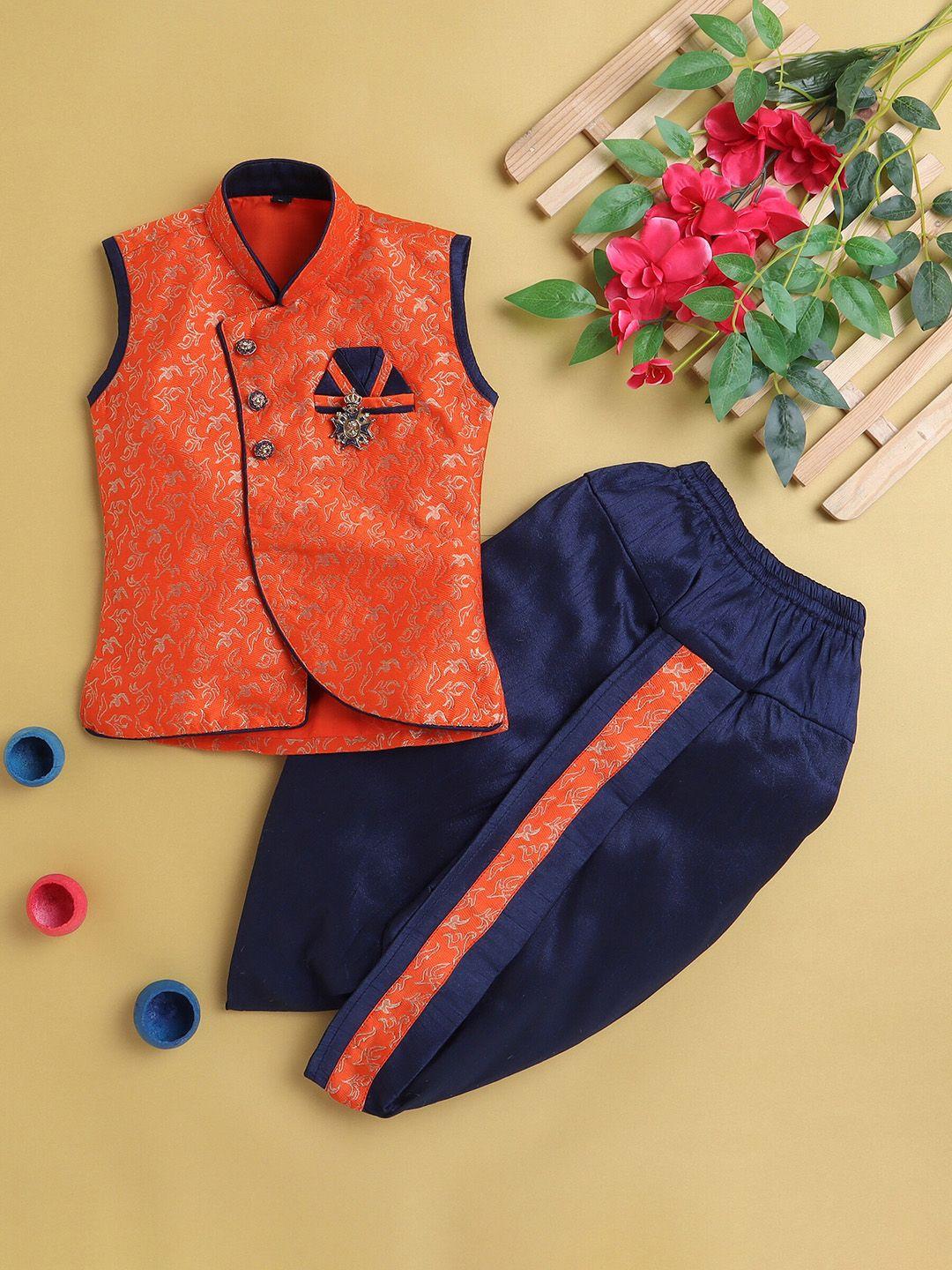 baesd boys self design mandarin collar coat with dhoti pants