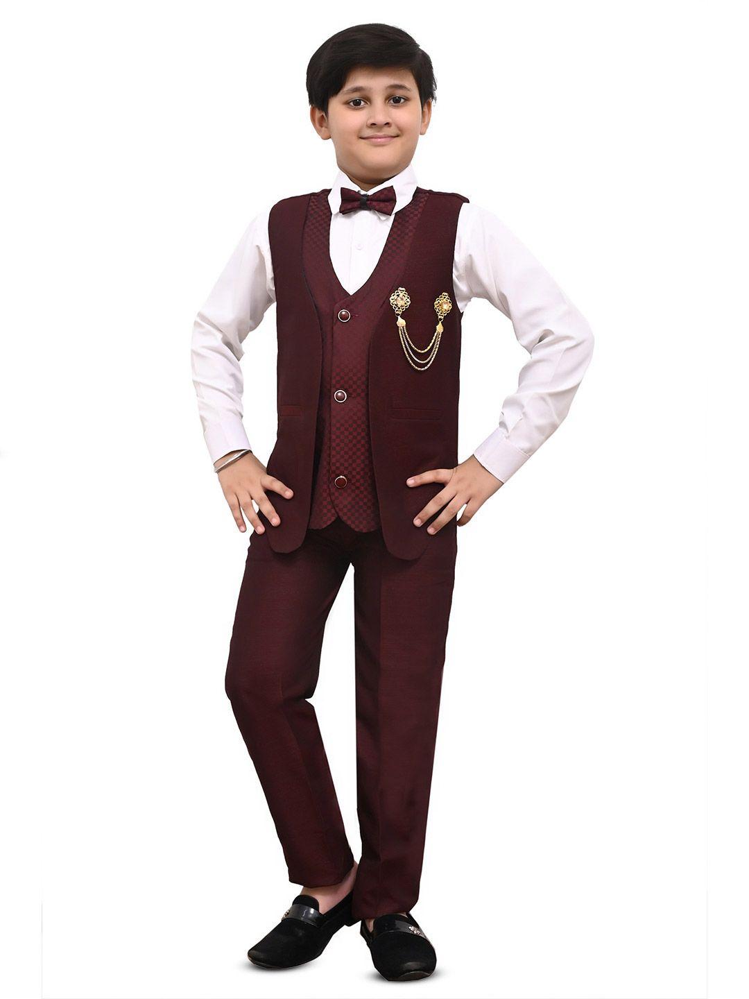 baesd boys self design v-neck single-breasted 2-piece suit