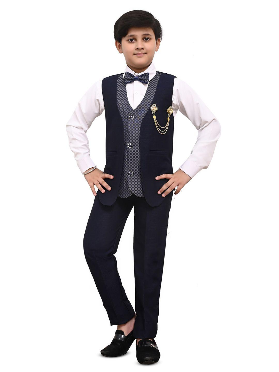 baesd boys self design v-neck single-breasted 2-piece suit