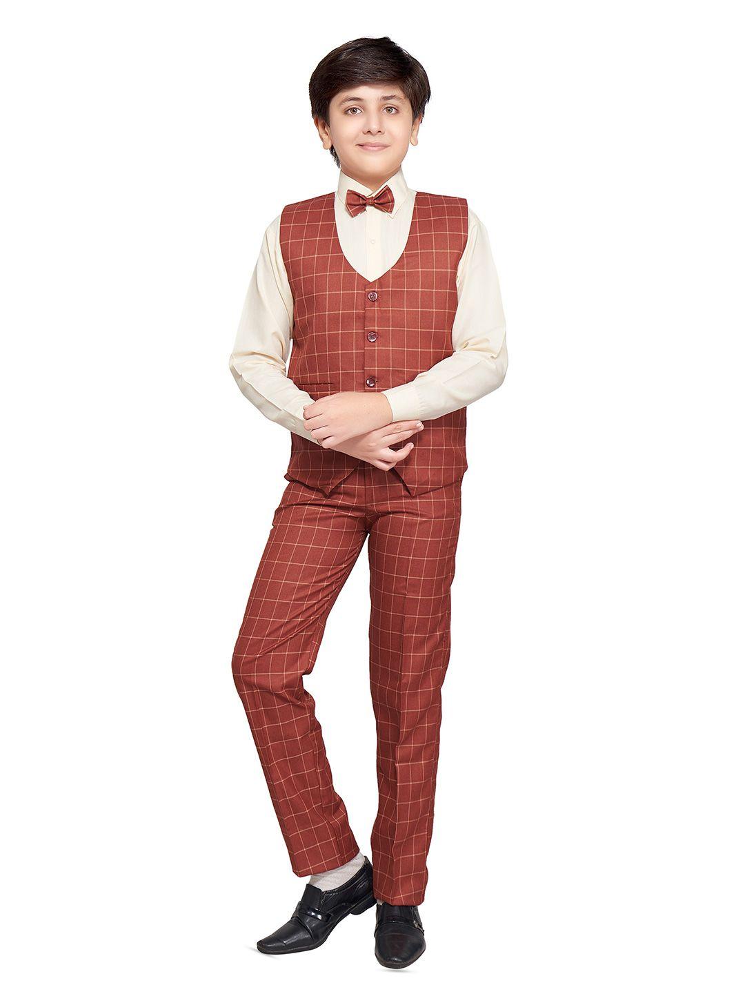 baesd boys set of 4 checked waistcoat with shirt & trousers suits