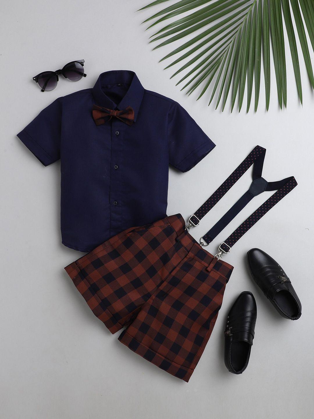 baesd boys shirt with checked shorts & suspenders & bow