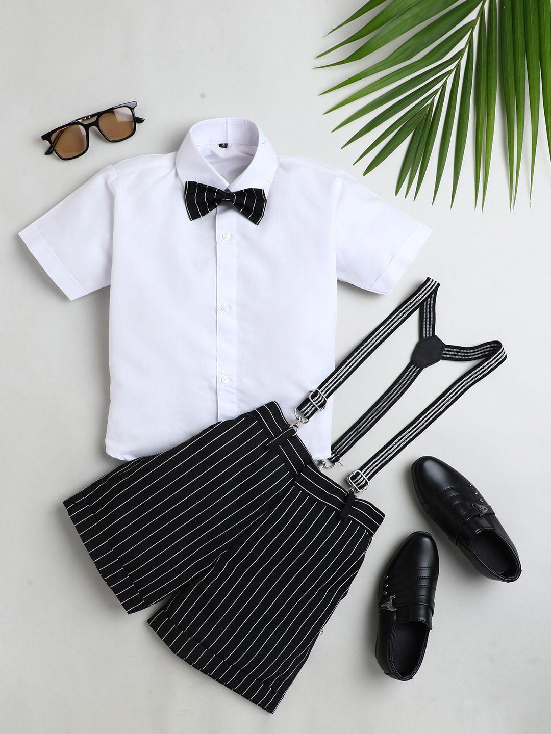 baesd boys shirt with striped shorts & suspenders & bow
