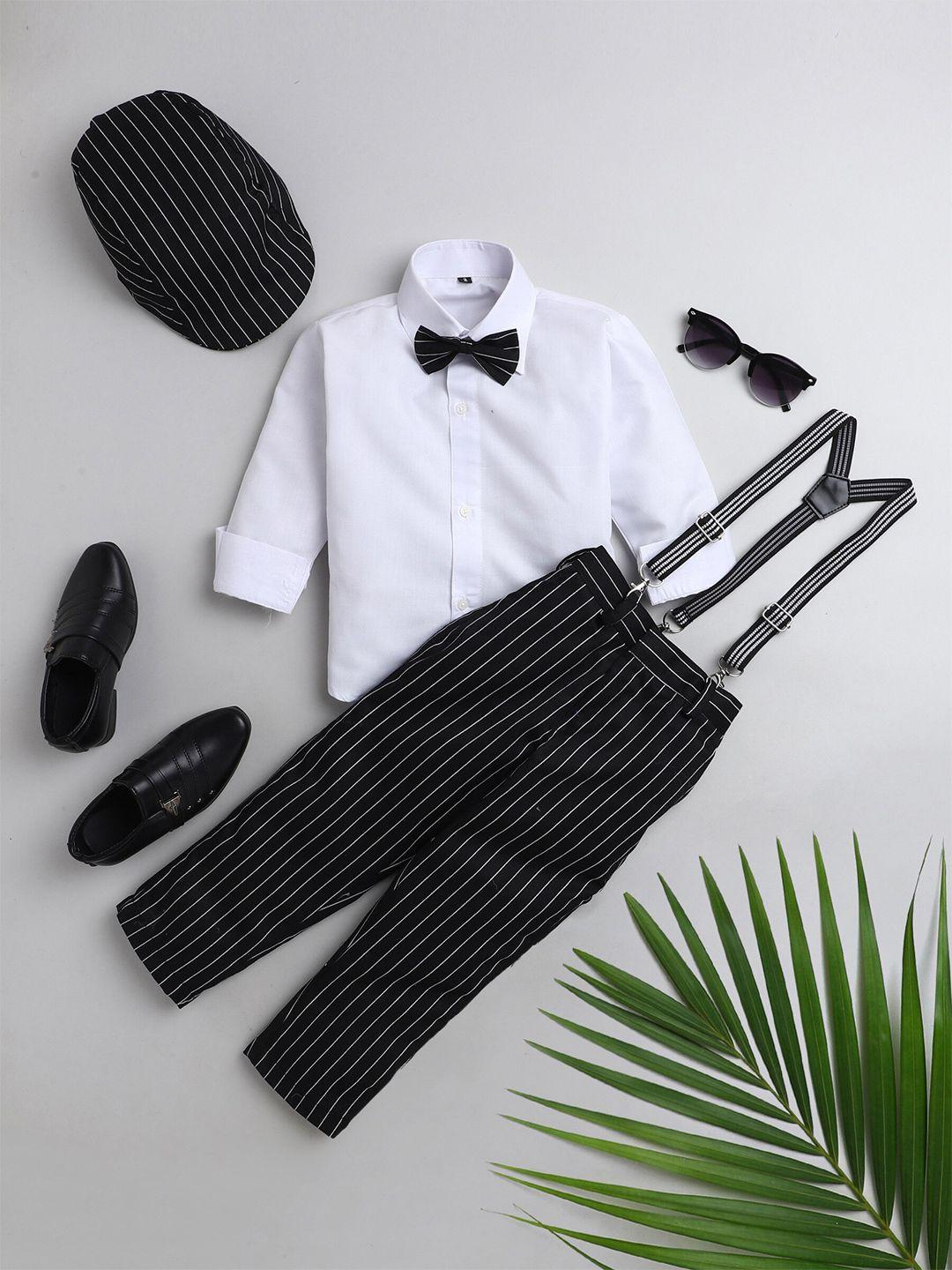 baesd boys silk cotton shirt & striped trousers with suspenders