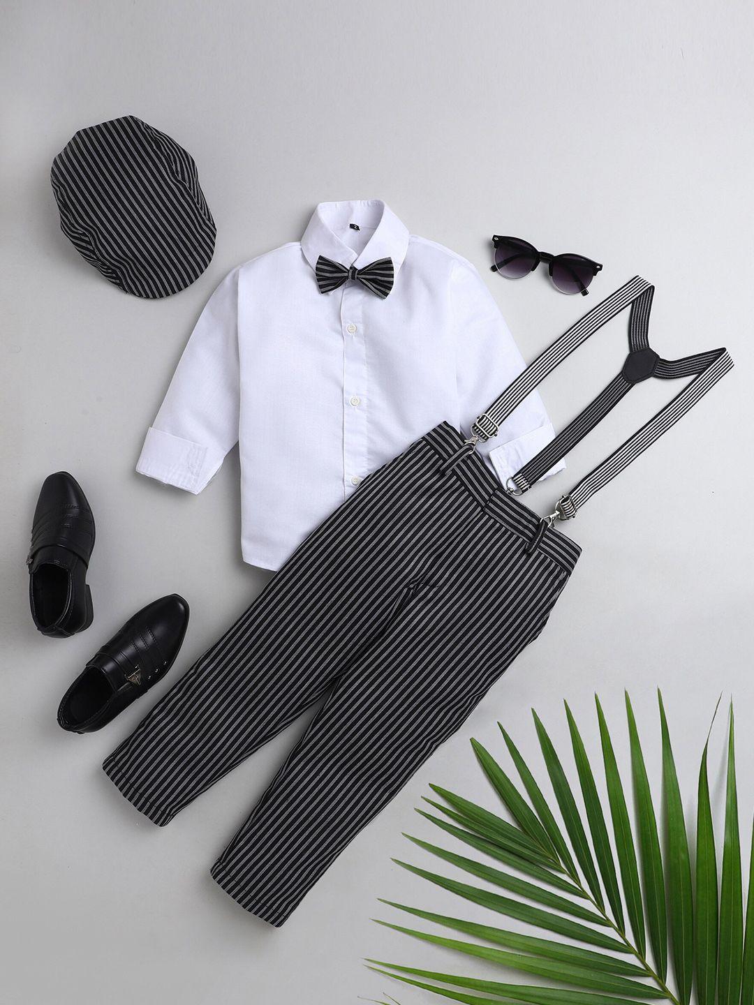 baesd boys silk cotton shirt & striped trousers with suspenders