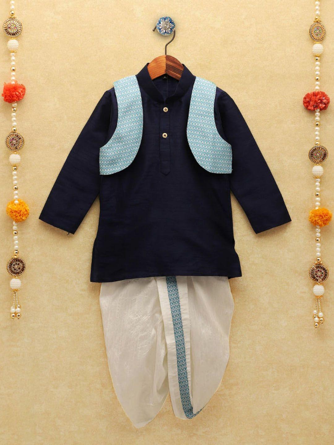 baesd boys solid regular kurta & dhoti pants with nehru jacket