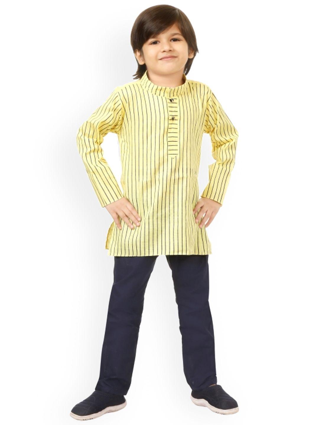 baesd boys striped band collar cotton kurta