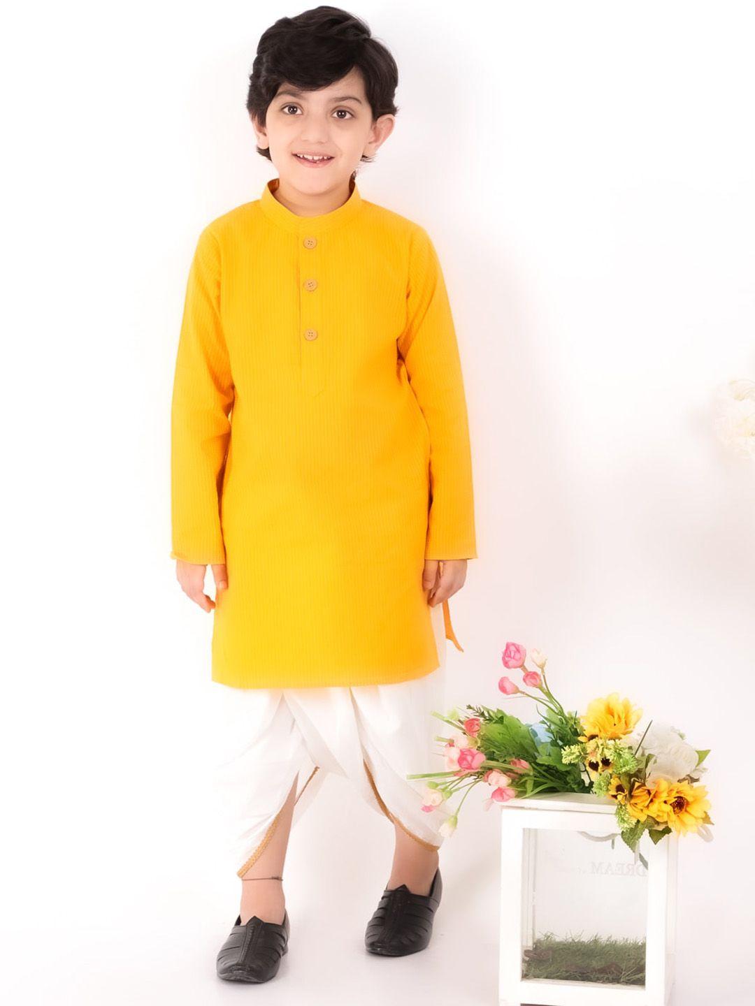 baesd boys striped mandarin collar pure cotton straight kurta with dhoti pants