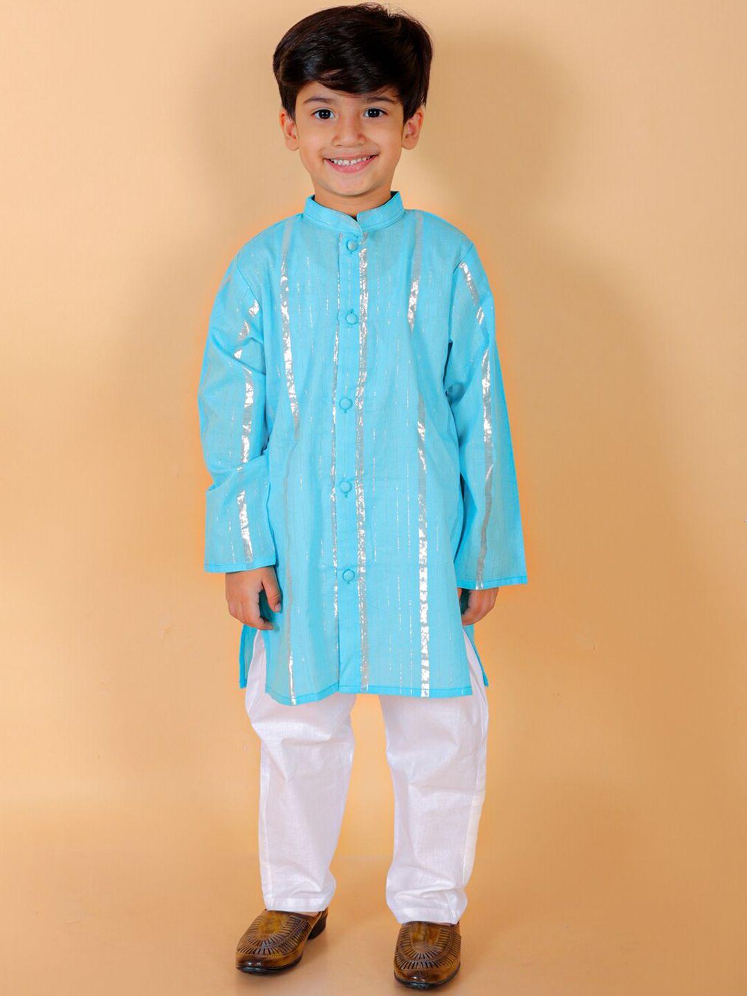 baesd boys striped mandarin collar regular pure cotton kurta with pyjamas