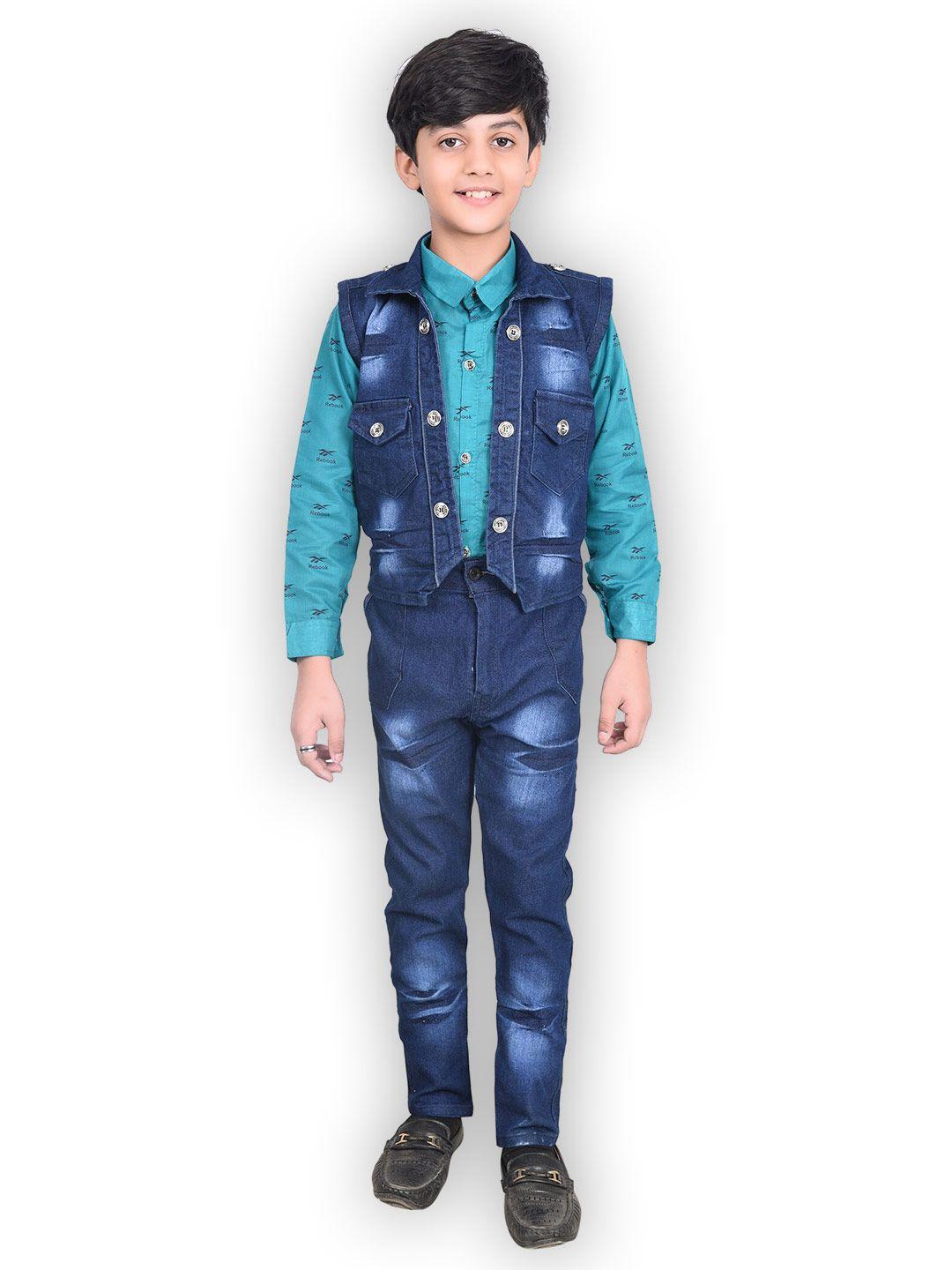 baesd boys turquoise blue & navy blue shirt with trousers