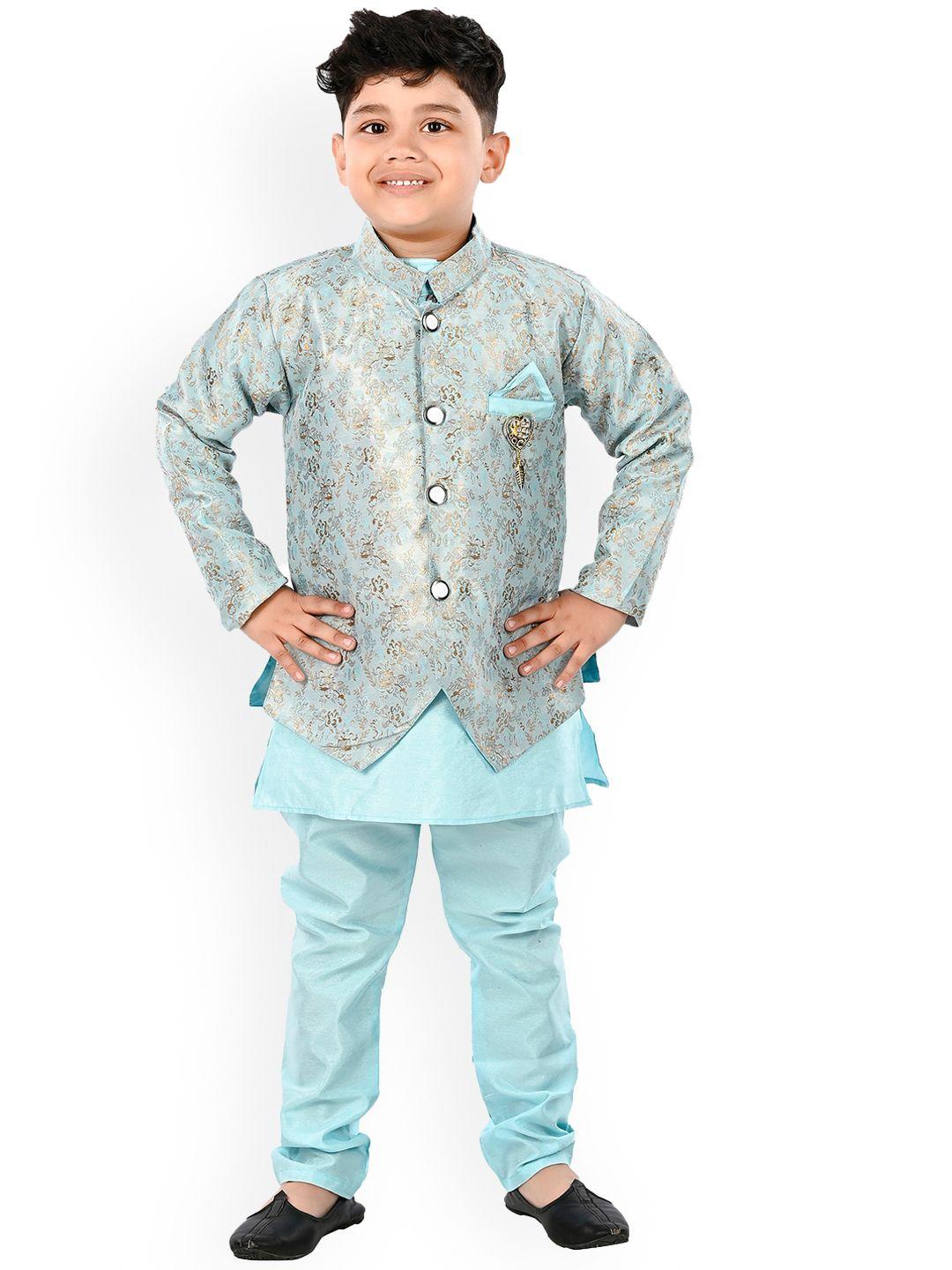 baesd boys turquoise blue regular kurta with pyjamas