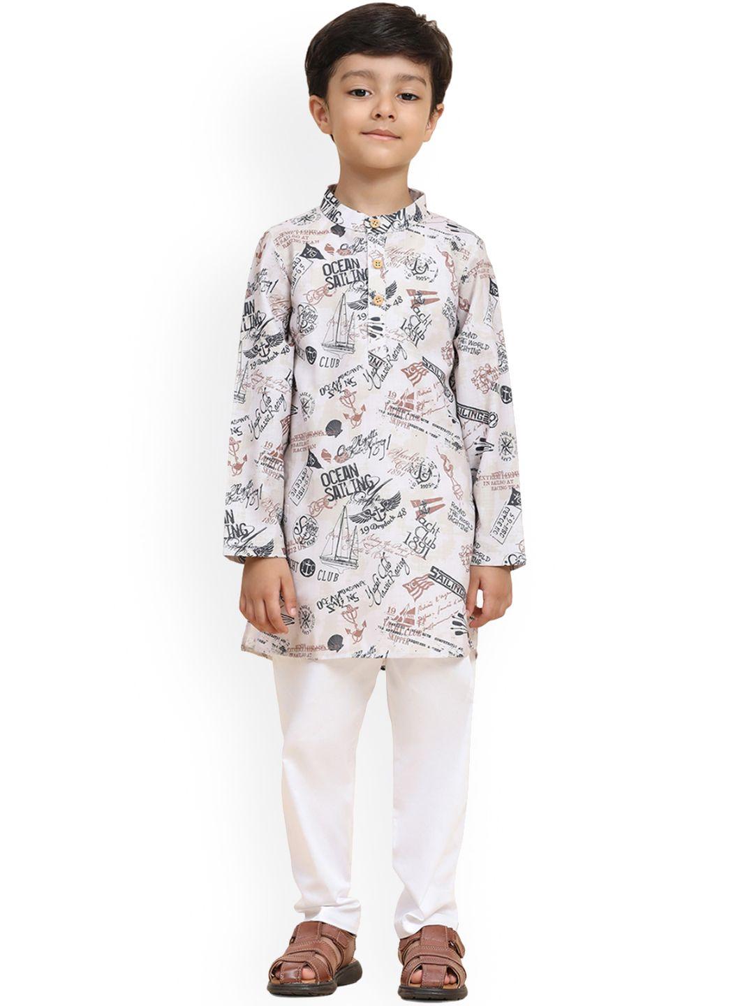 baesd boys typography printed band collar kurta with pyjama