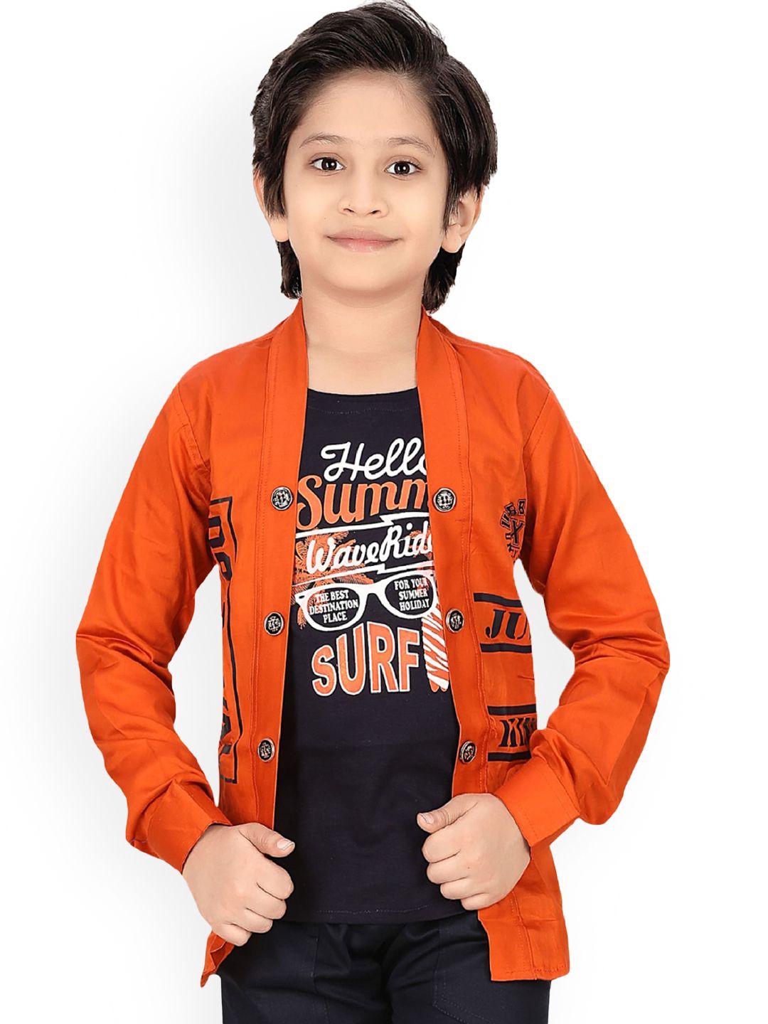 baesd boys typography printed lightweight open front  jacket with attached t-shirt