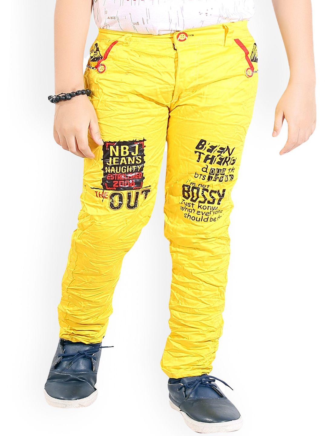 baesd boys typography printed slim fit trousers