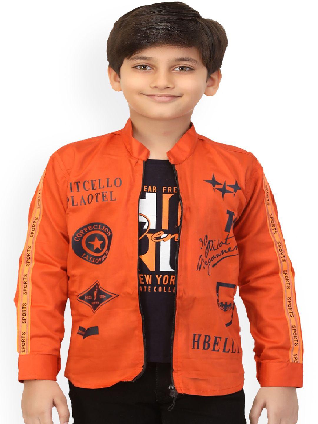 baesd boys typography printed stand collar lightweight open front jacket