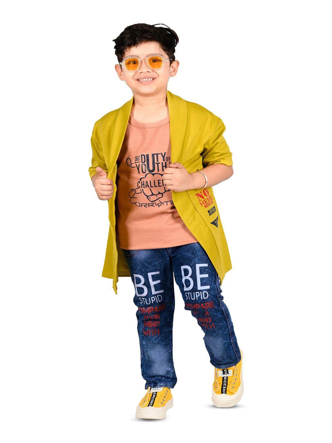 baesd boys typography printed t-shirt & trousers with jacket