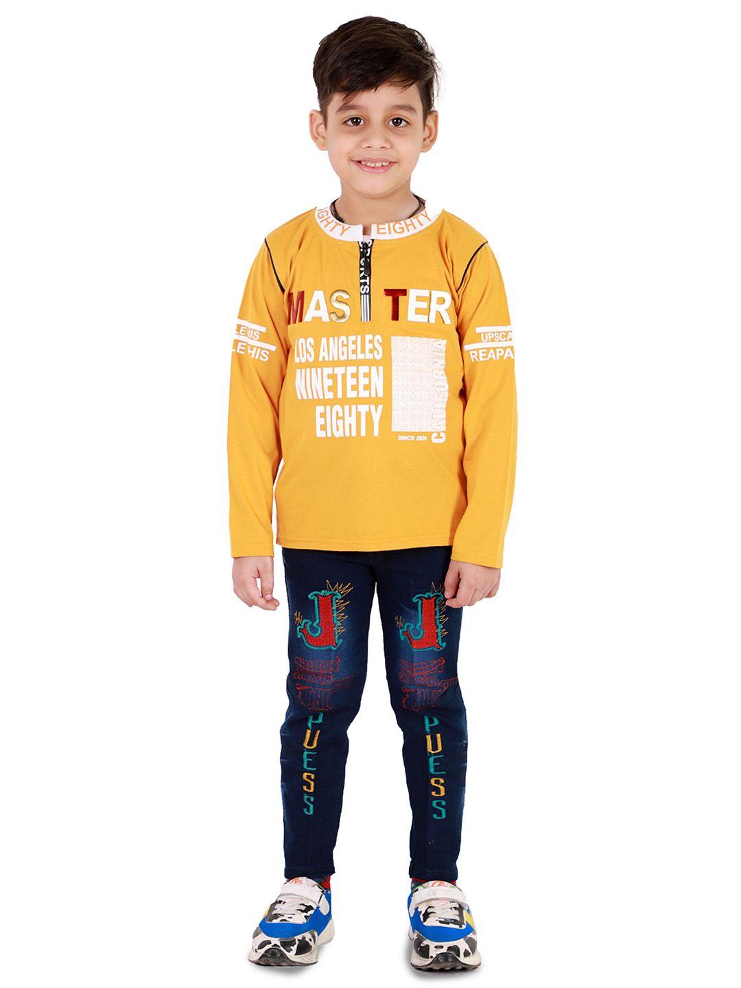 baesd boys typography printed t-shirt with trousers