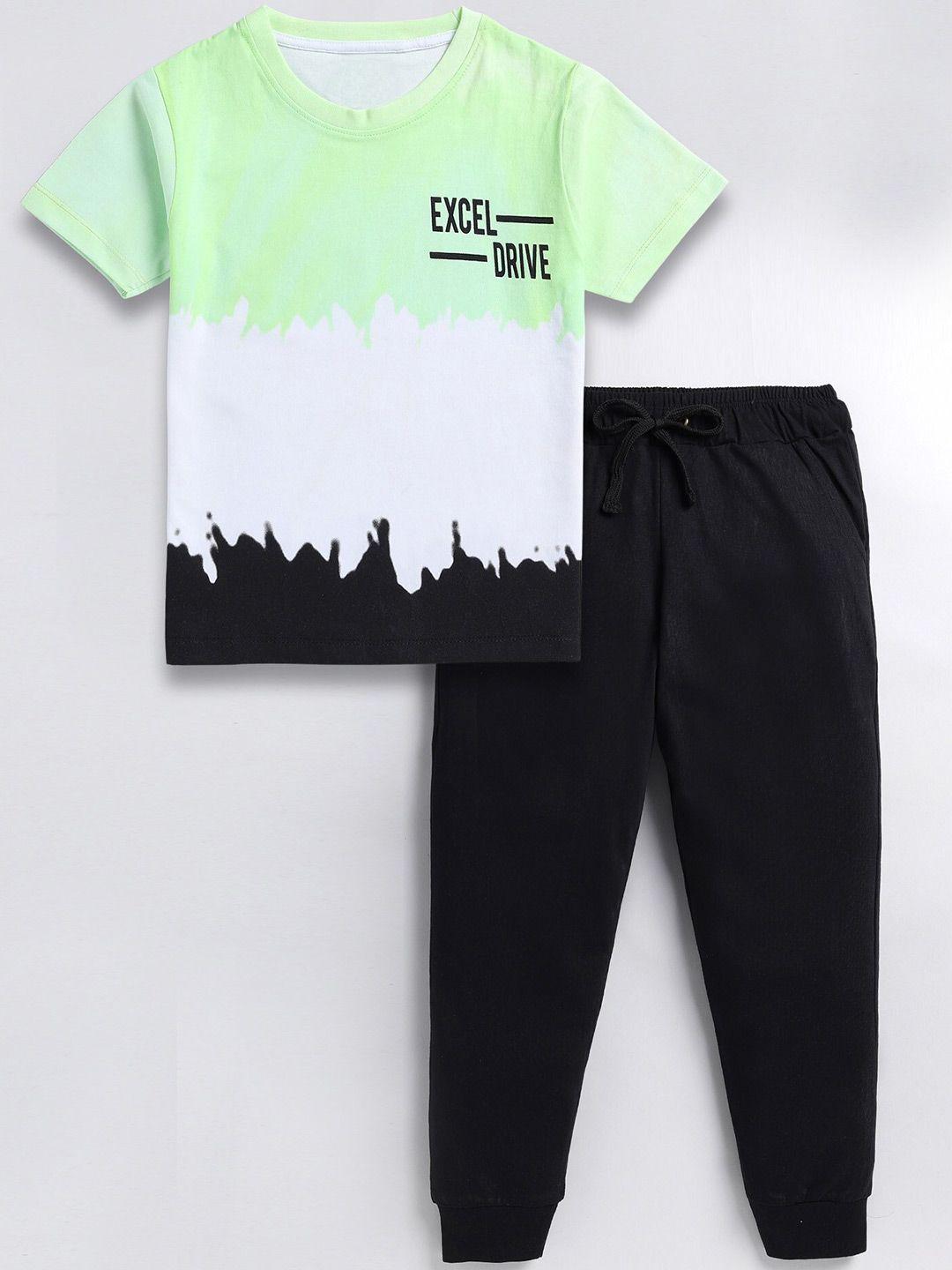baesd boys white & black printed t-shirt with trousers