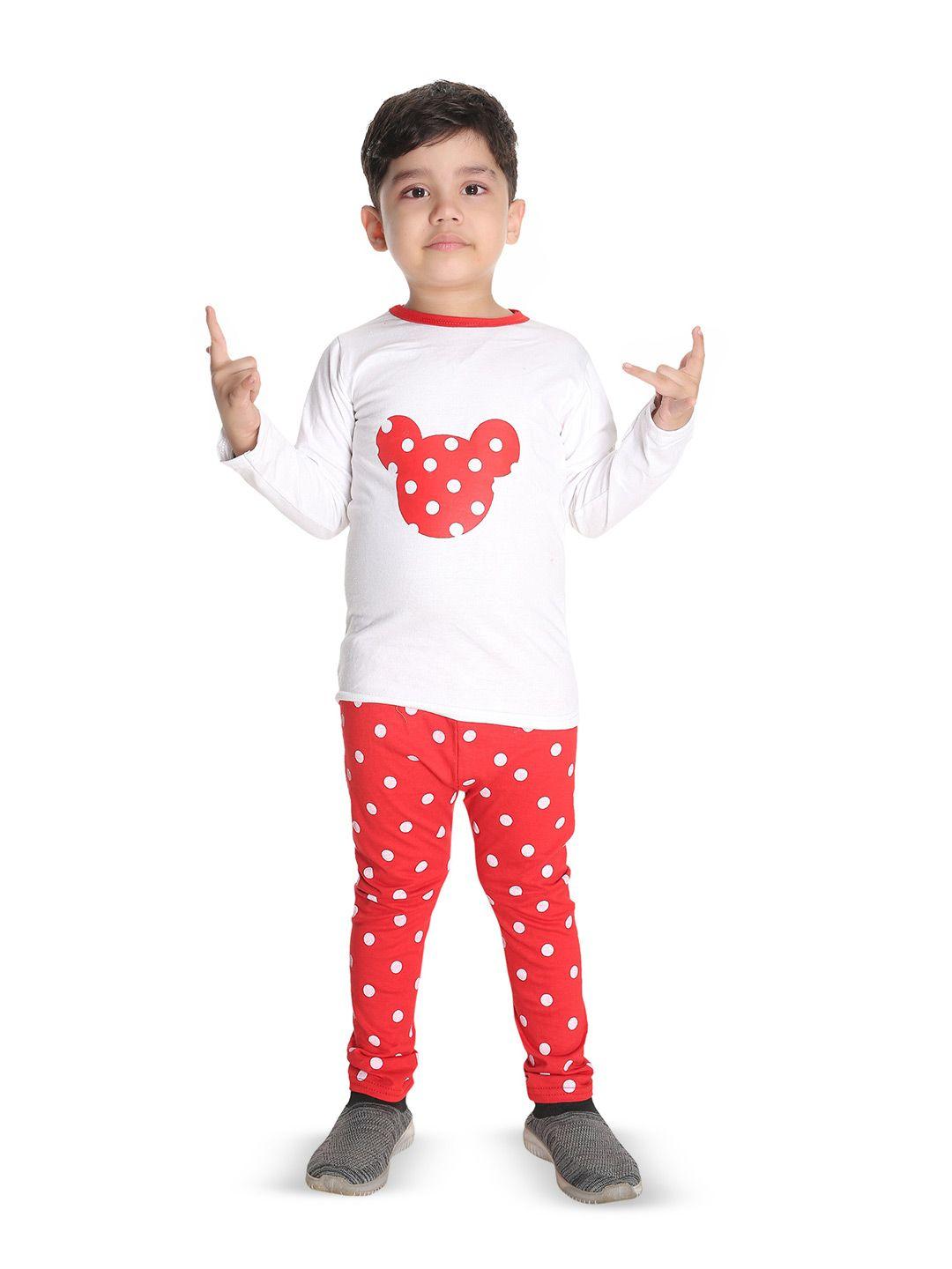 baesd boys white & red printed t-shirt with trousers