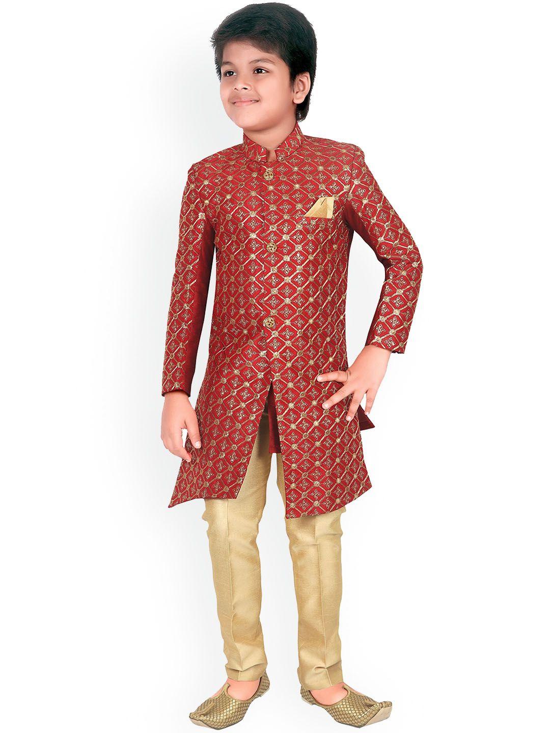 baesd boys woven-design cotton sherwani
