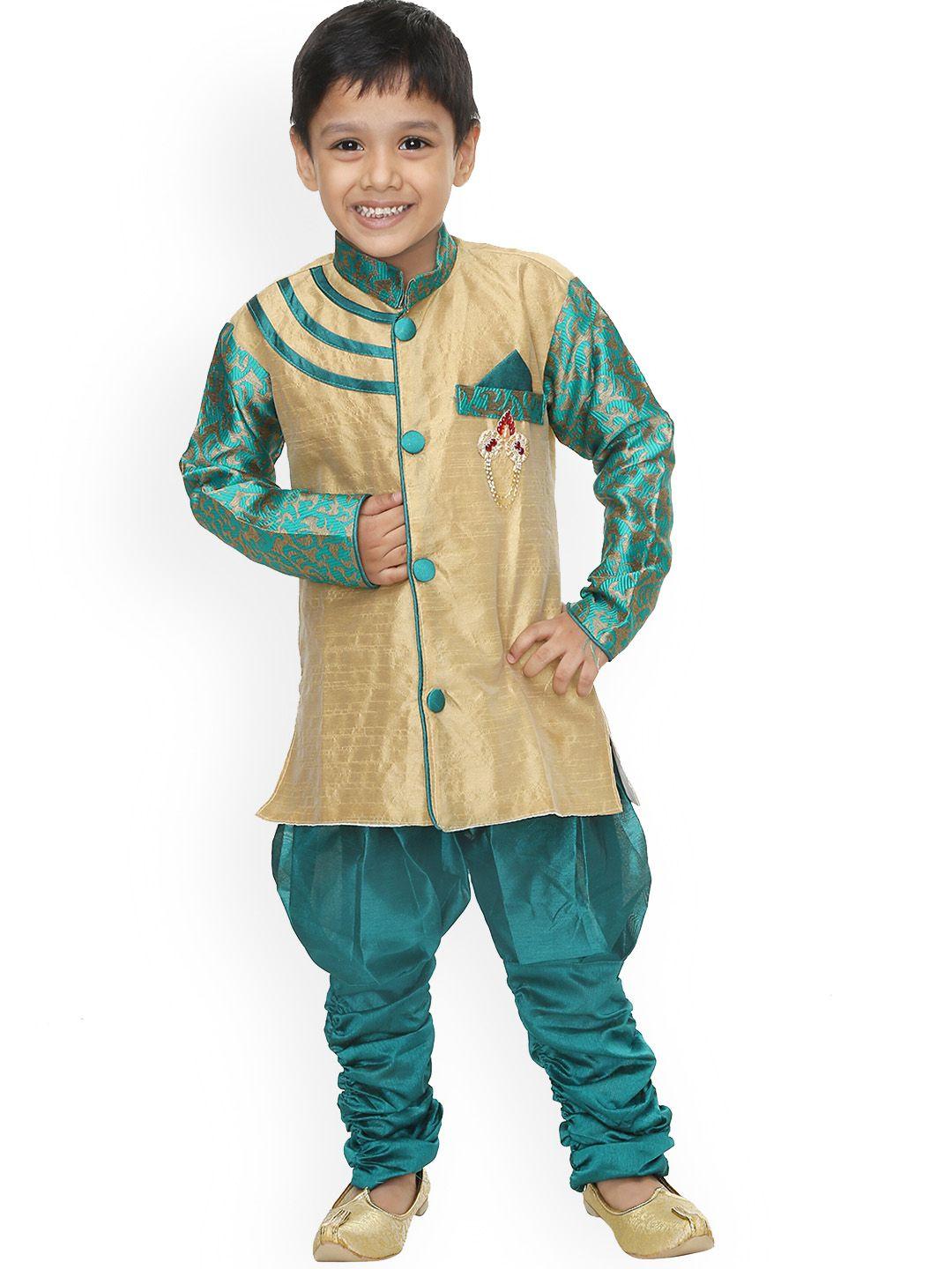 baesd boys woven design mandarin collar sherwani with jodhpuri pants