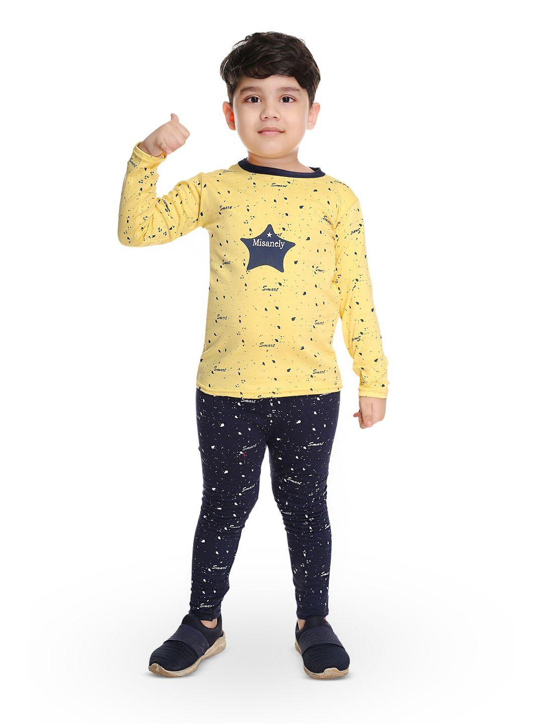 baesd boys yellow & blue printed t-shirt with trousers