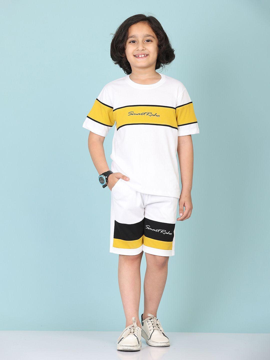 baesd boys yellow & white printed t-shirt with shorts