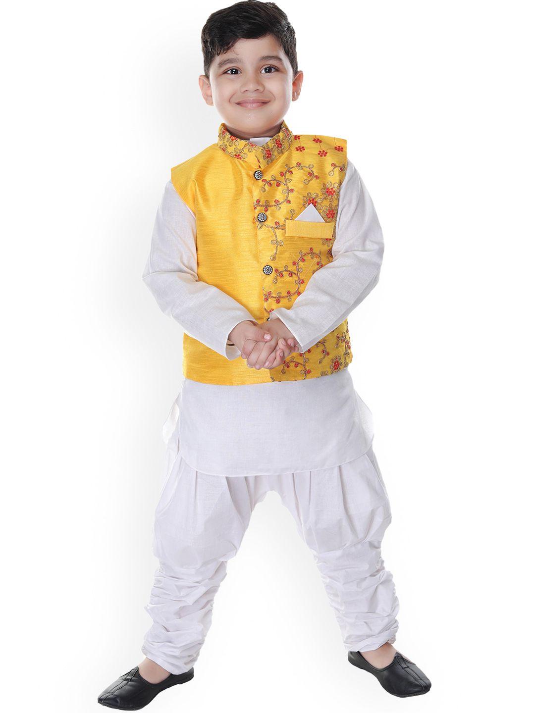baesd boys yellow floral regular kurta with dhoti pants