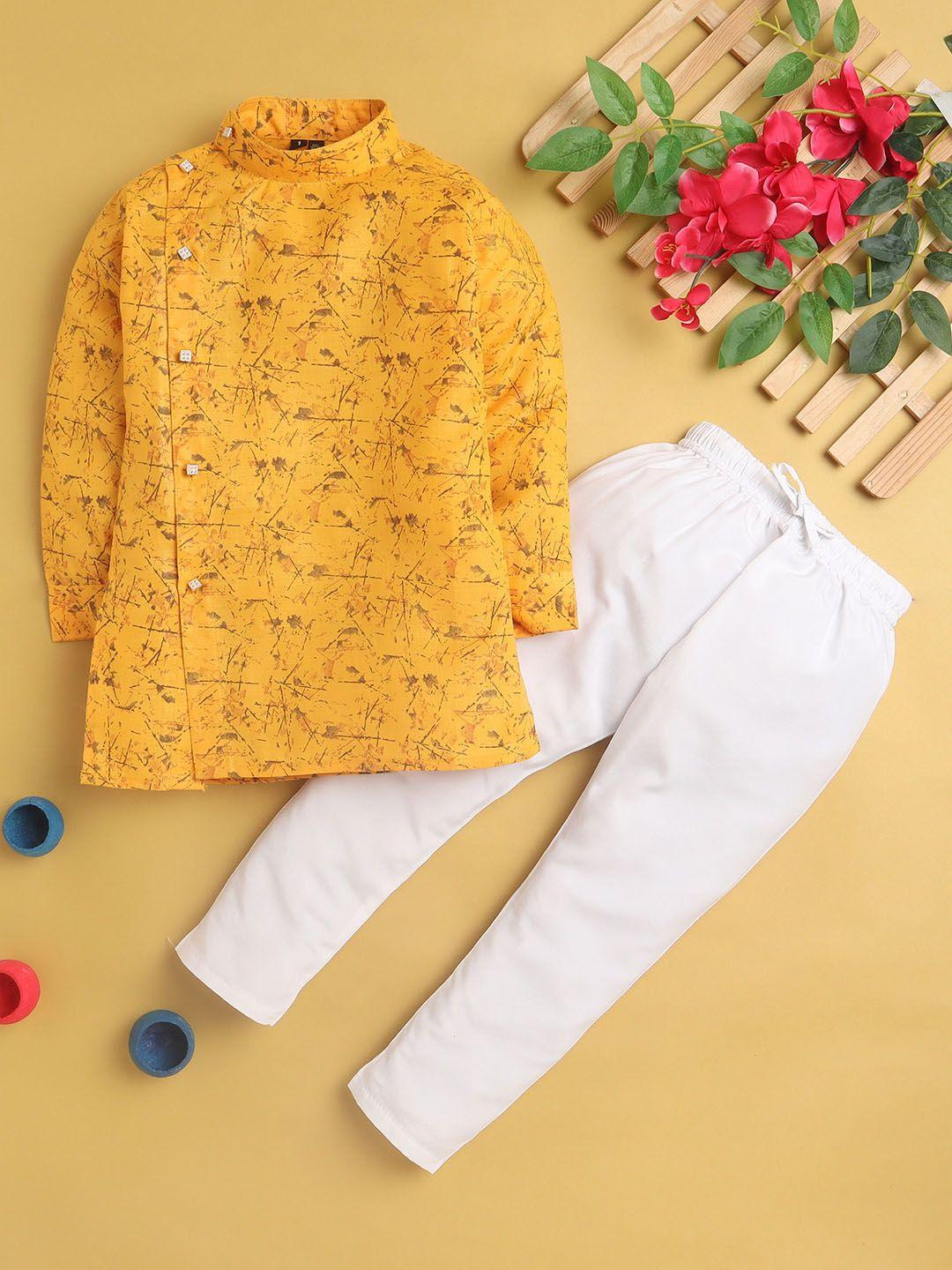baesd boys yellow printed regular kurta with pyjamas