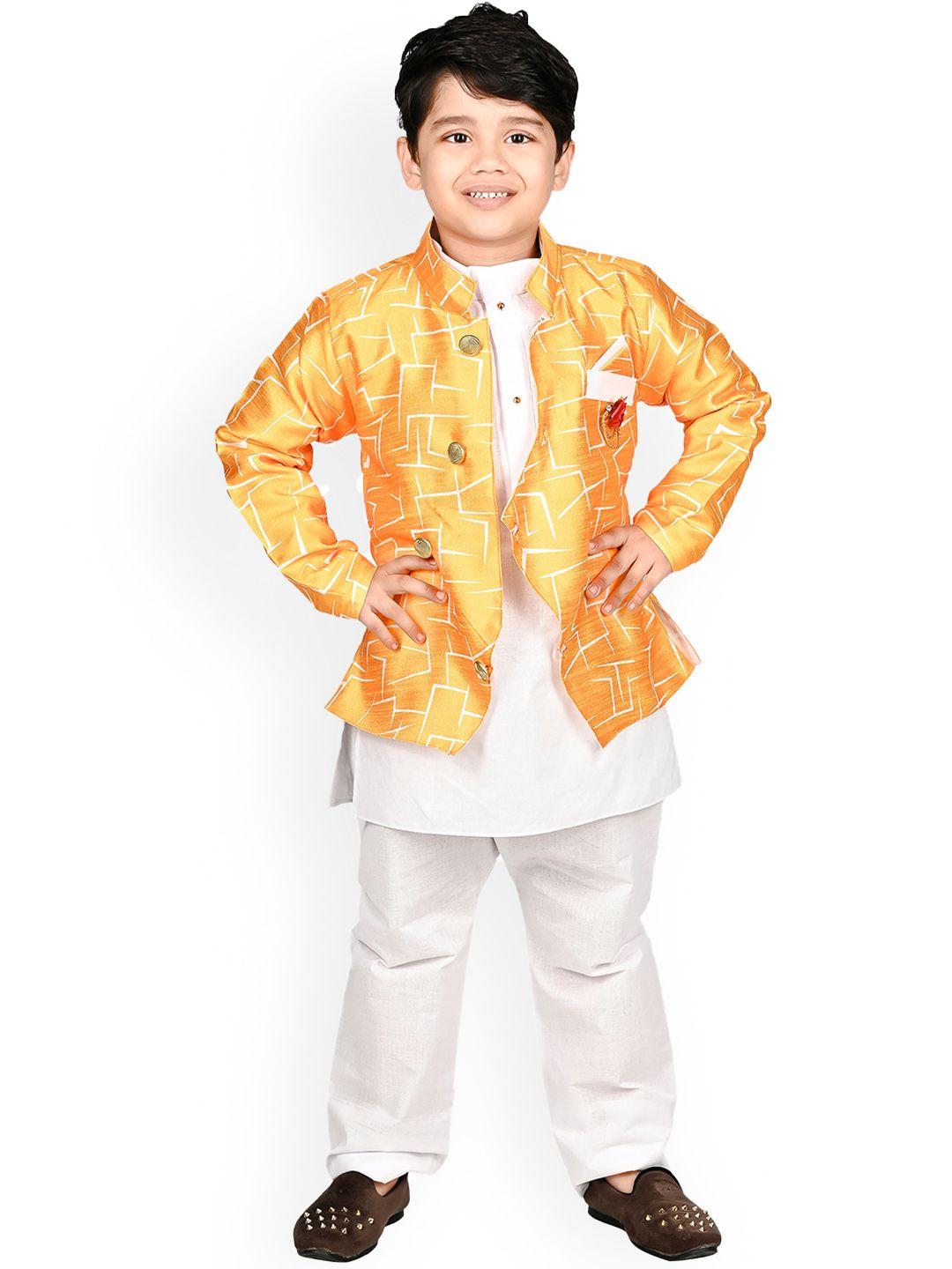 baesd boys yellow printed regular kurta with trousers
