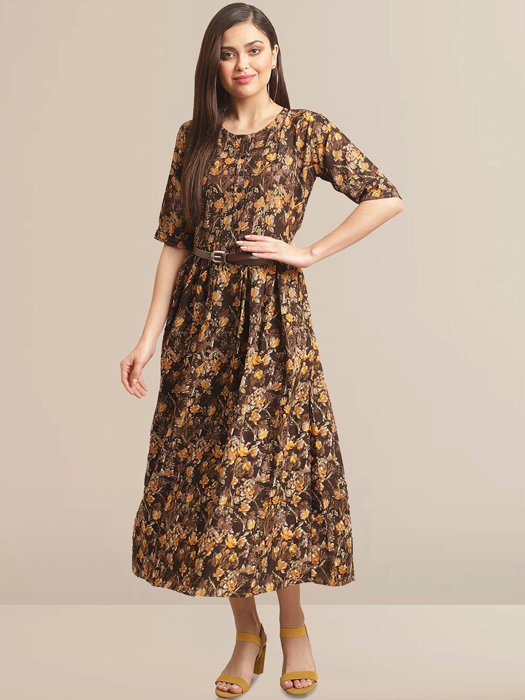 baesd brown floral print maxi dress