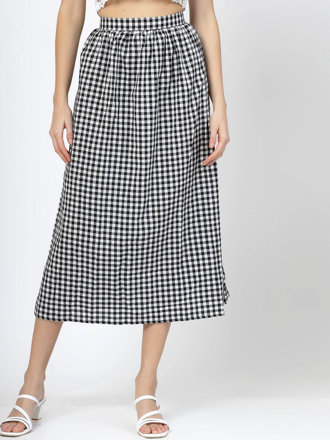 baesd checked flared midi-length skirt