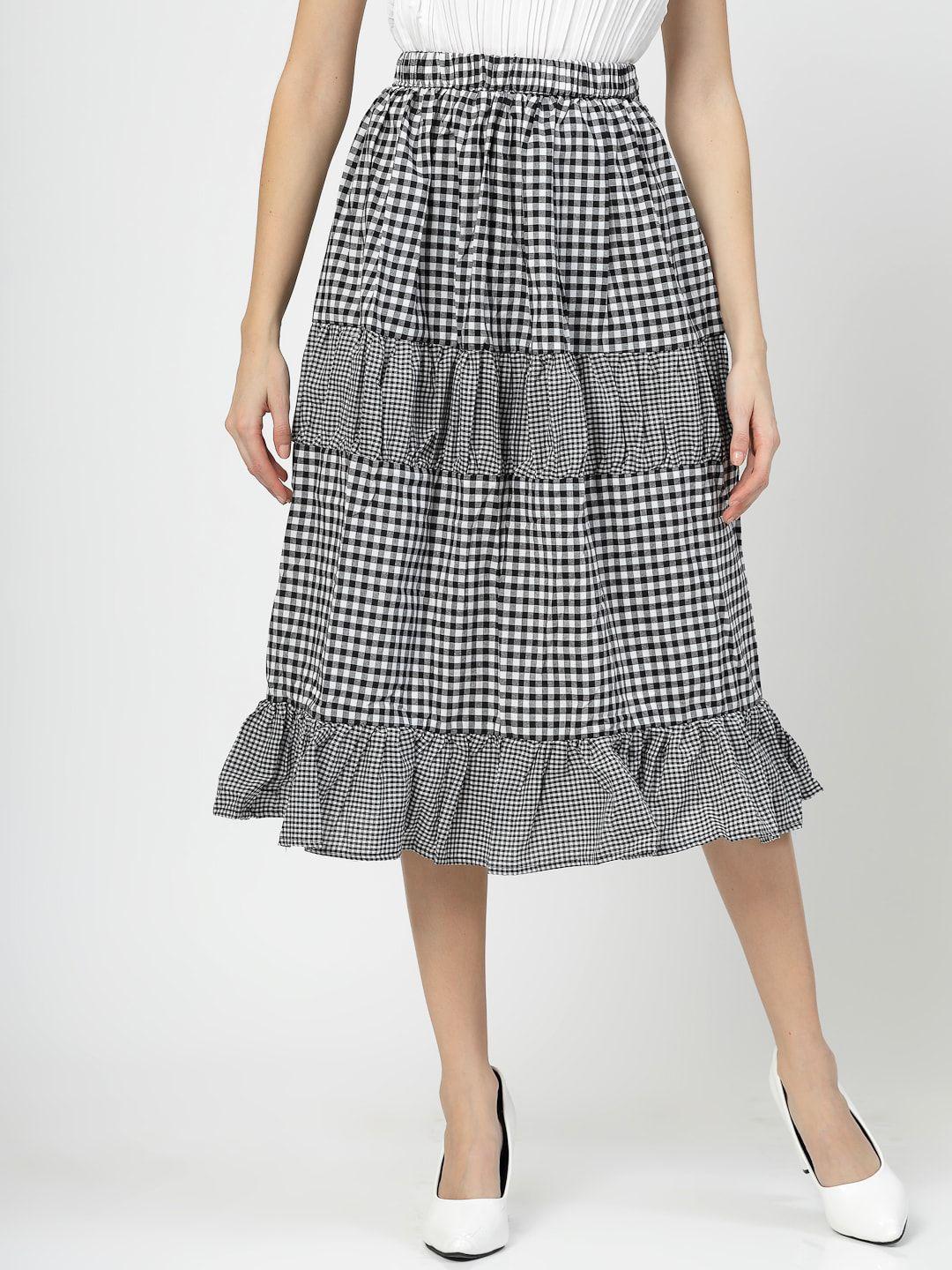 baesd checked flared midi-length skirt