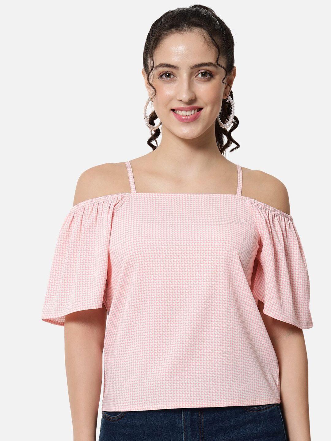 baesd checked flared sleeves bardot top