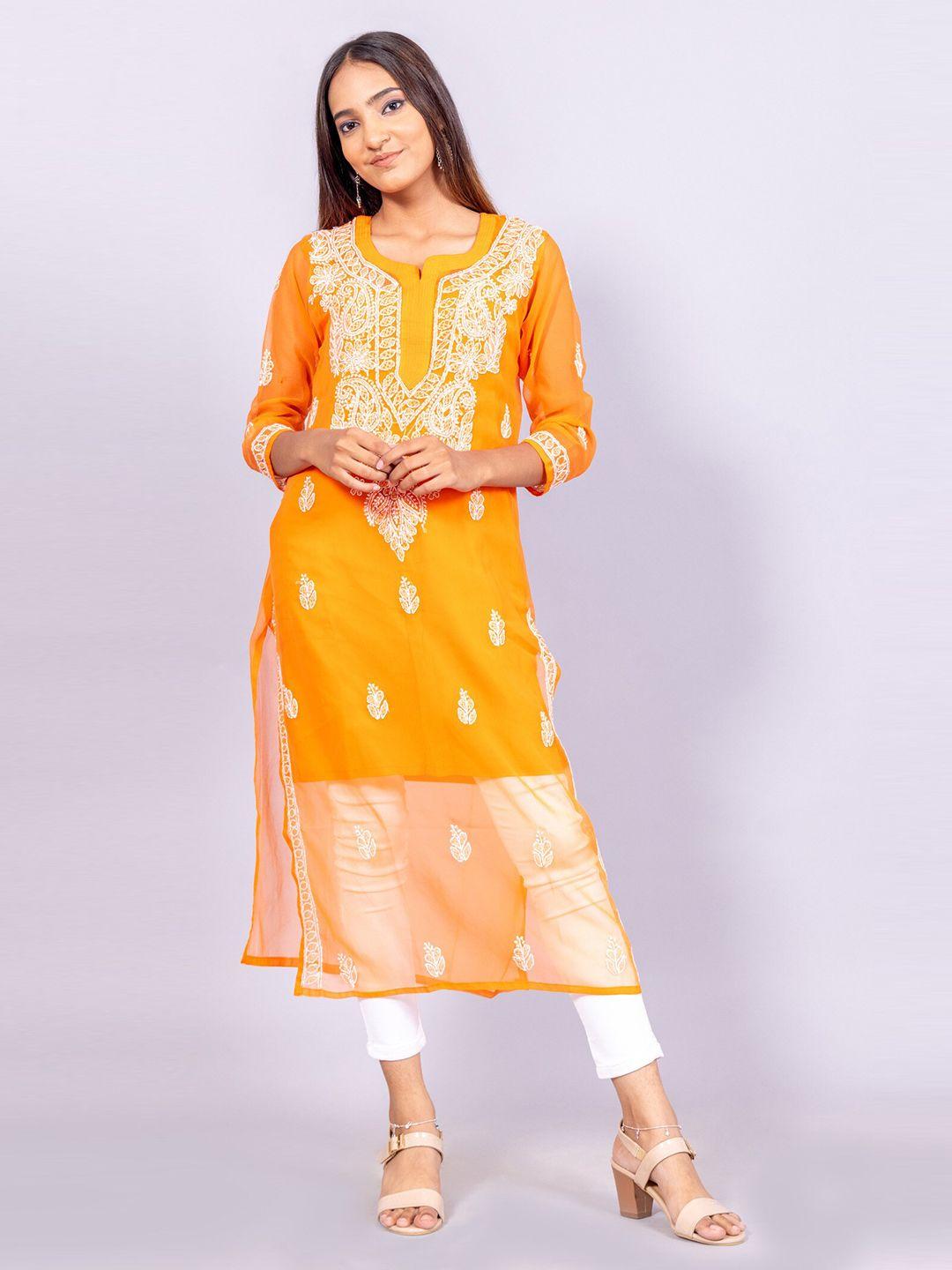 baesd chikankari embroidered straight kurta