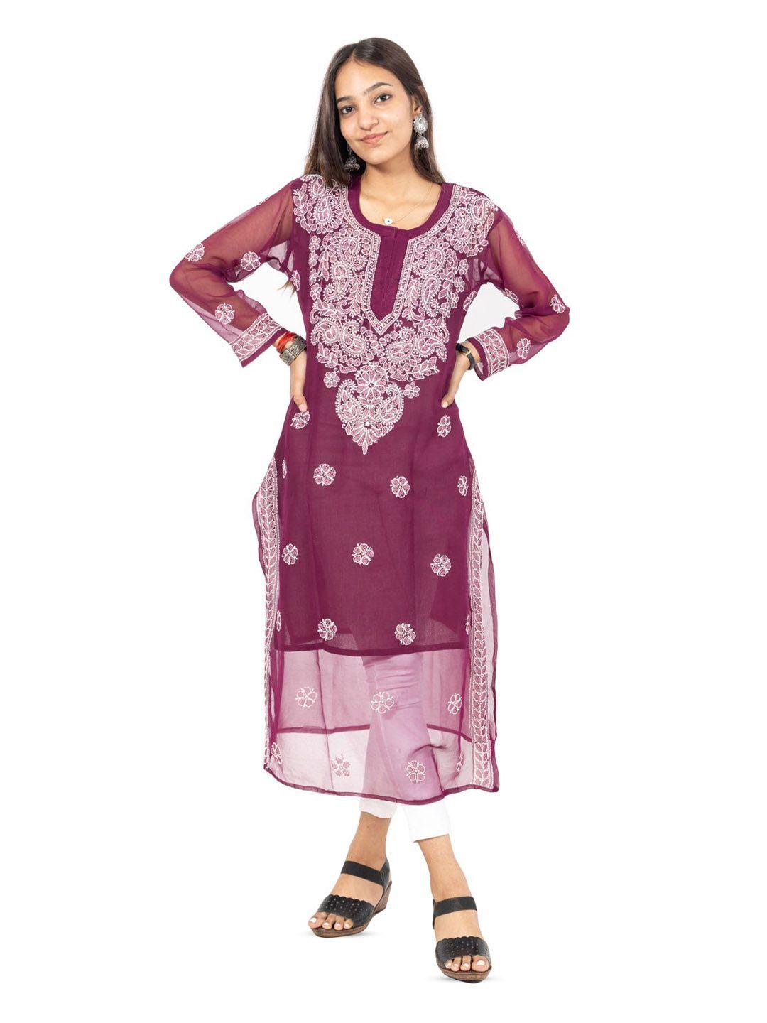 baesd chikankari embroidered straight kurta