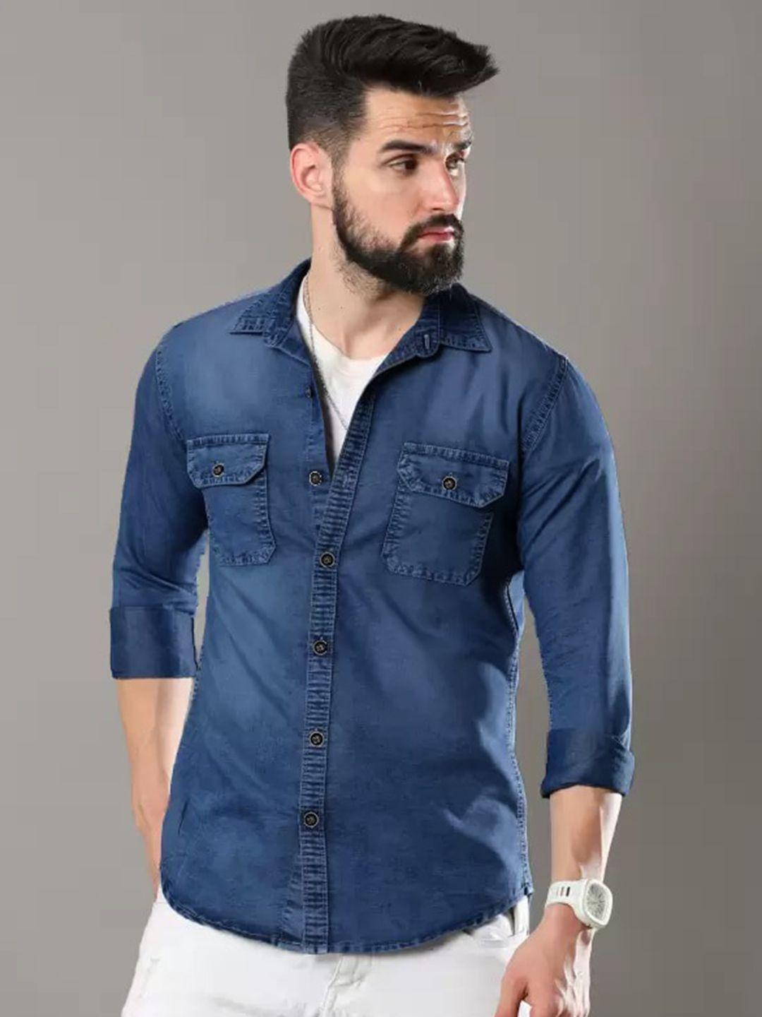 baesd classic faded pure cotton denim casual shirt