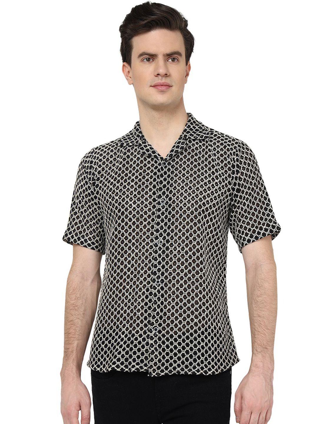 baesd classic geometric printed cotton spread collar opaque casual shirt