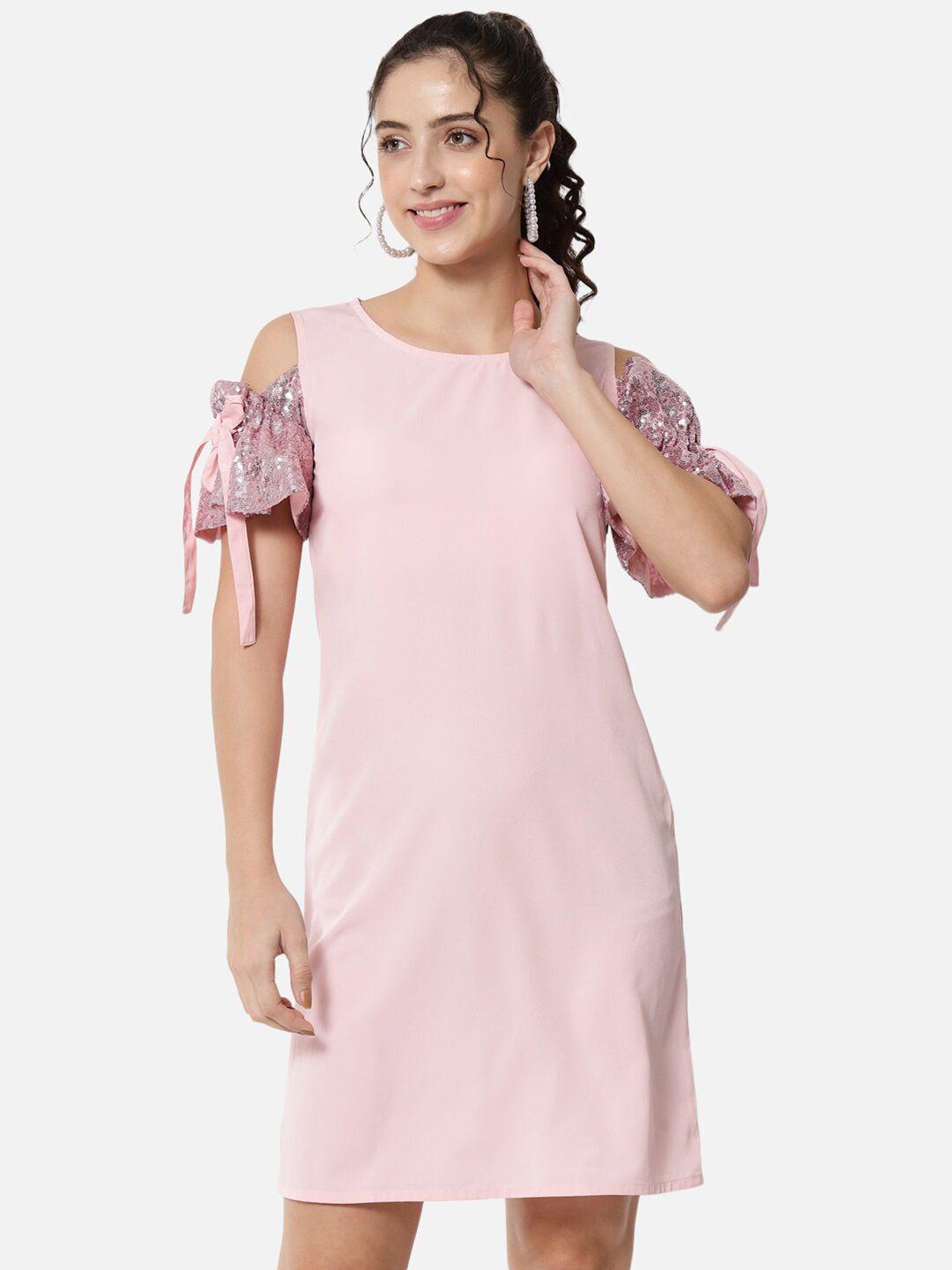 baesd cold-shoulder embellished a-line dress