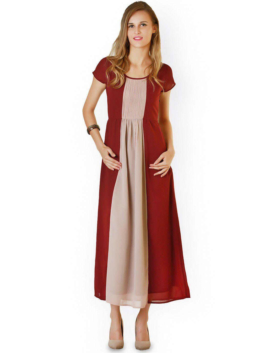 baesd colourblocked georgette fit & flare maxi dress