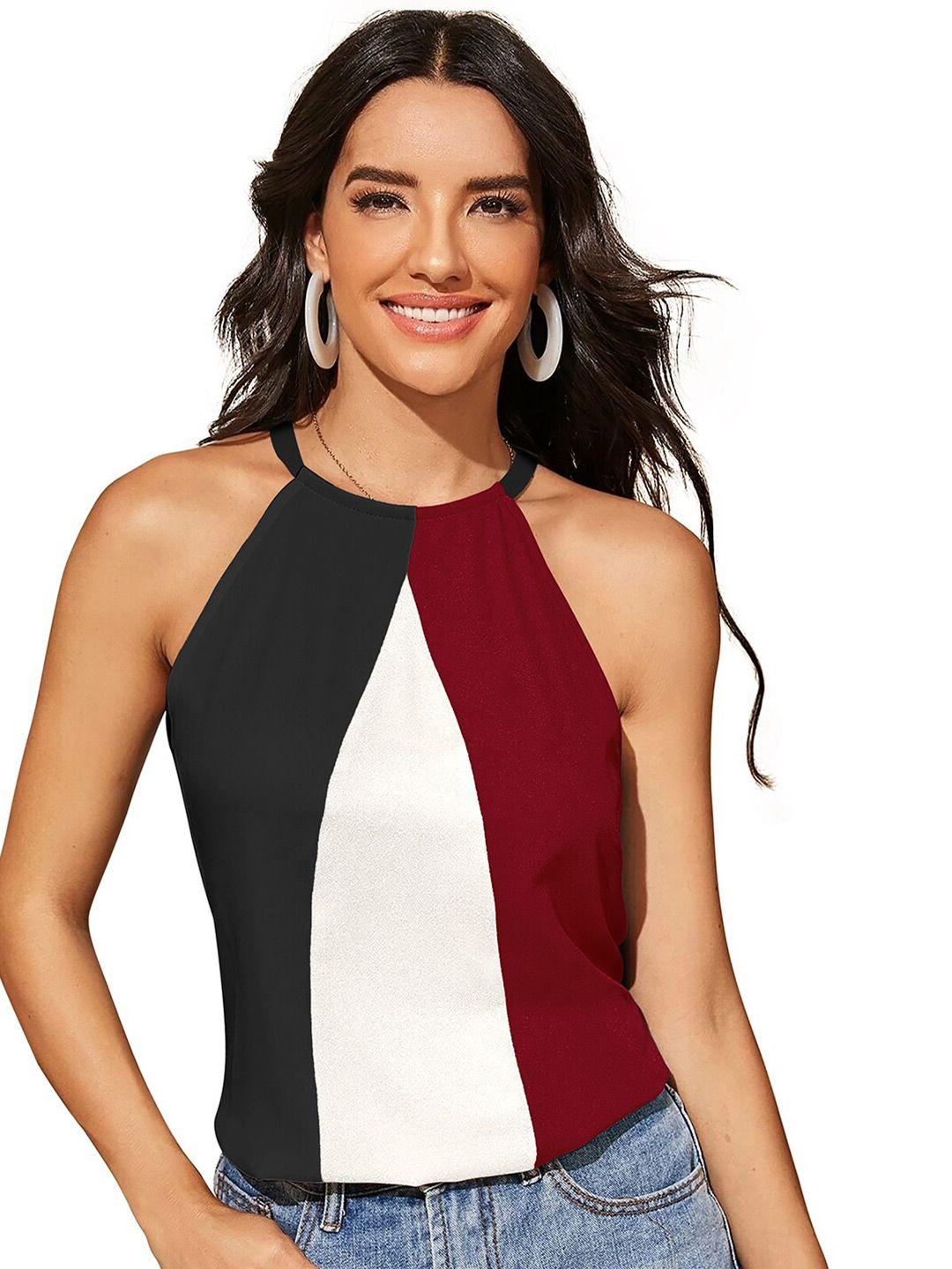 baesd colourblocked halter neck a-line top