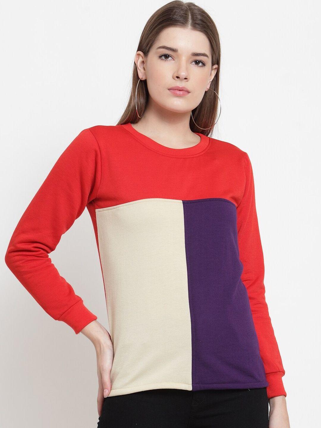 baesd colourblocked round neck long sleeves fleece pullover sweatshirt