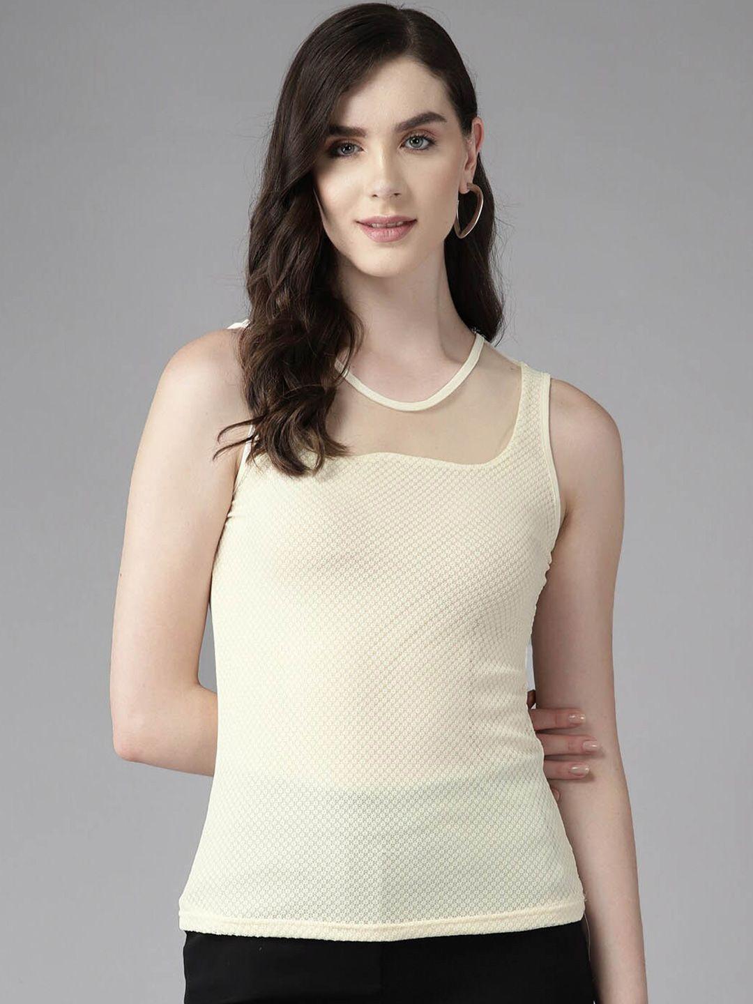 baesd cream-coloured net top