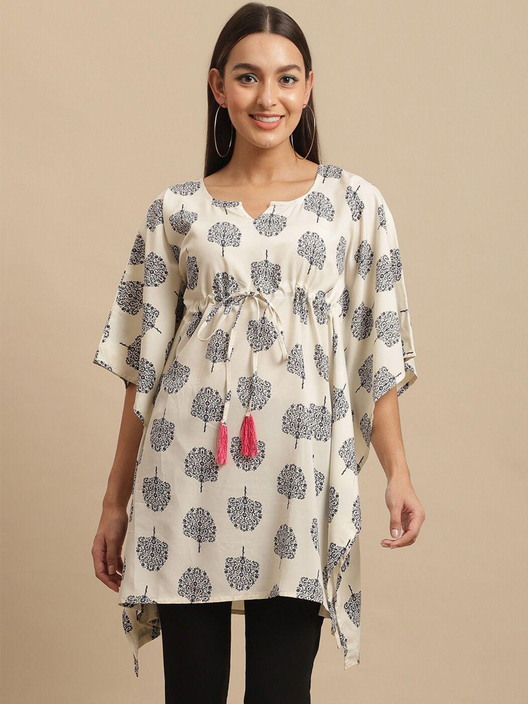 baesd cream-coloured print crepe kaftan longline top