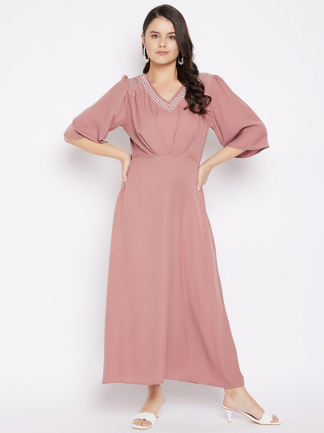 baesd embellished flared sleeve georgette a-line maxi dress